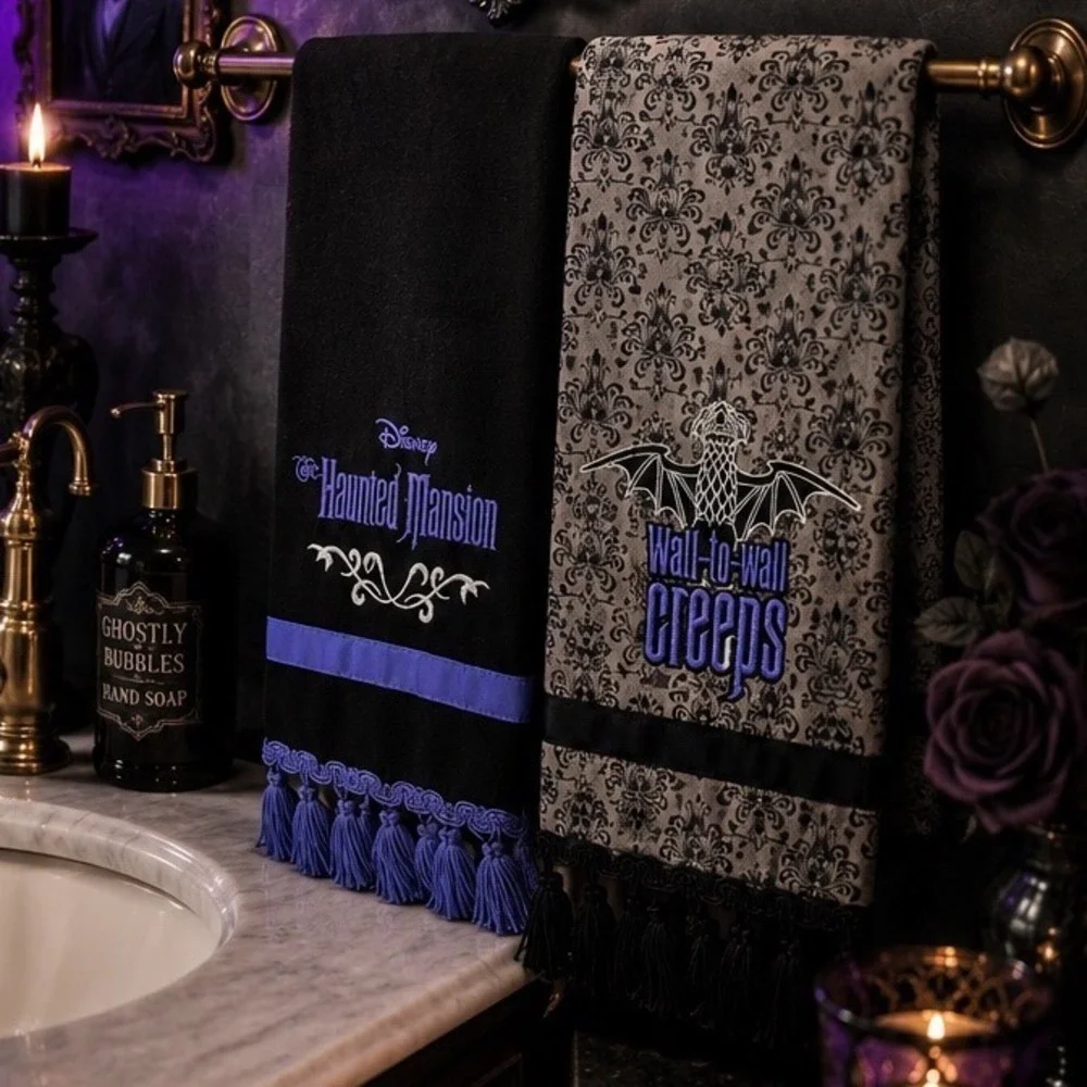Disney Parks The Haunted Mansion Kitchen Towel Set Wall-to-wall Creeps 2pc NWT